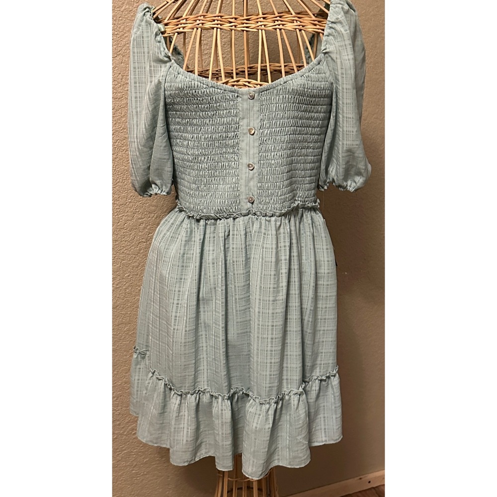 NWT City Triangles Sage Green Smocked Puff Sleeve Dress‎ Cottagecore juniors L